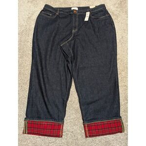 Lane Bryant Boyfriend Jeans Dark Wash Plaid Lined Cuffs Size 24 NWT
